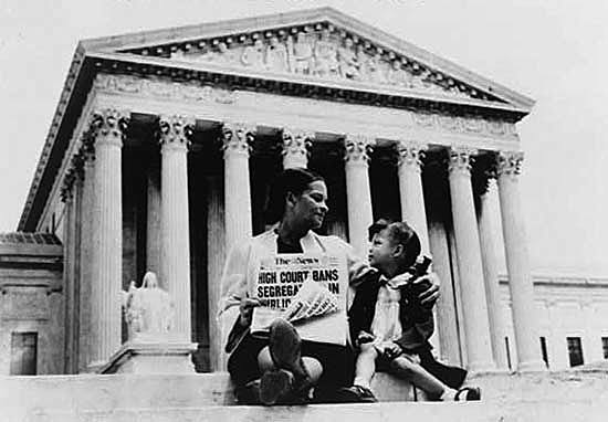 The Supreme Court case Brown v. Board of Education overturns separate but equal practice in education