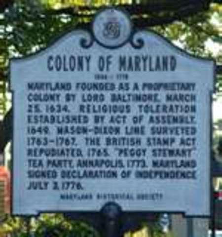 Maryland is founded
