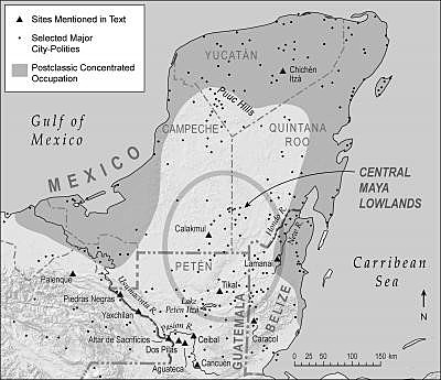Desaparición de los mayas en tierras bajas.