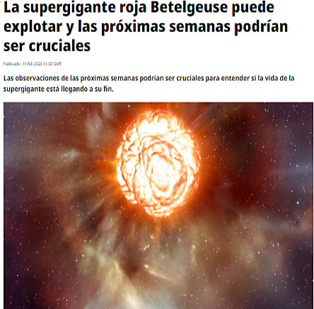 La estrella Betelgeuse puede explotar
