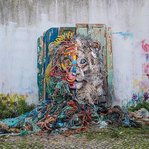 GUILLIEZ Manon, façon de présenter / Artur Bardalo, "half lion", sculpture de déchets