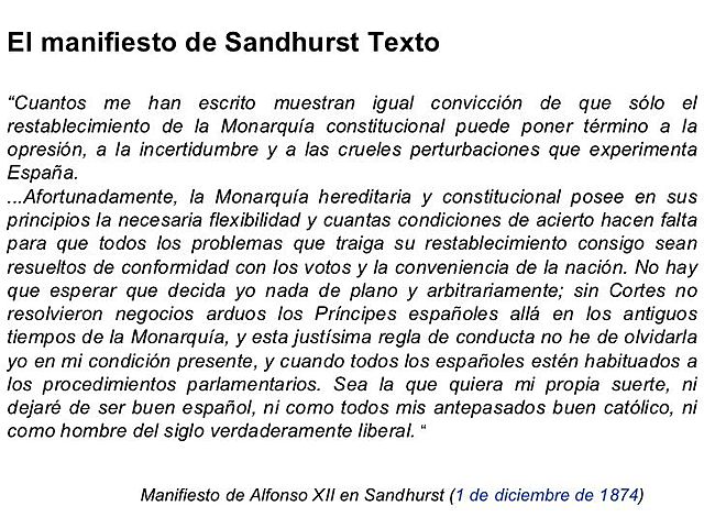 Alfonso XII firma el Manifiesto de Sandhurts