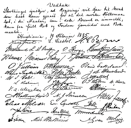 Innføring av ”målparagrafen”: Skolekretsene selv kunne velge om de ville bruke landsmål eller riksmål