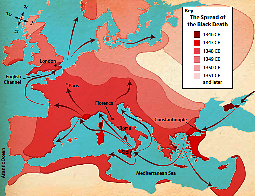 Between 1347 and 1351, the plague, or Black Death, may have killed half the population of Europe.
