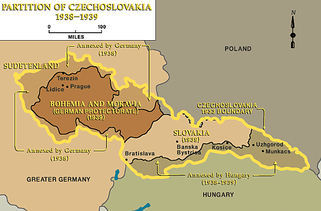 Germany annexed the Czech región of Sudetenland