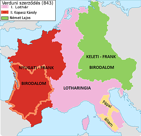 Verduni szerződés - Nagy Károly unokái felosztják egymás között a Frank Birodalmat
