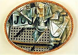 Naturaleza muerta con silla de rejilla. Cubismo sintético, 1912-1914