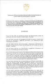Addendum al Acuerdo de Reconocimiento Mutuo de Certificados de Conformidad con norma Ecuador-Colombia (diciembre 2015) Vigente