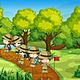 Scene with kids scouting the forest vector