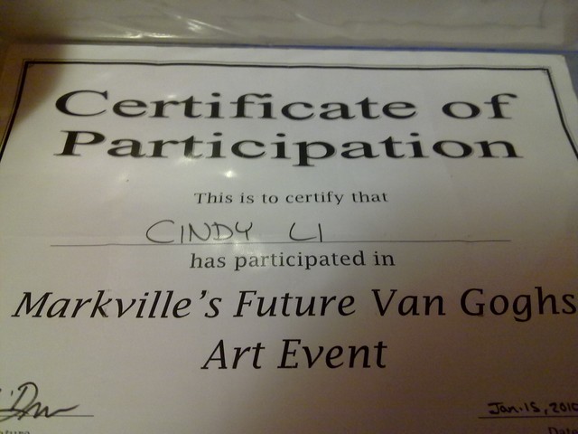 Certificate of Participation in Markville's Future Van Gogh’s Art Event