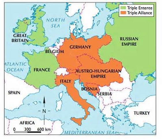 The triple aliance of 1882 linked Germany,Austro-Hungary and Italy