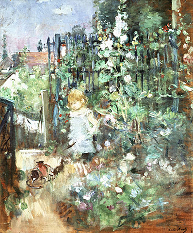 Berthe Morisot(1841-1892)-Nen entre malvarrosas