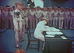 Japan surrenders to US General Douglass MacArthur and the Allies.