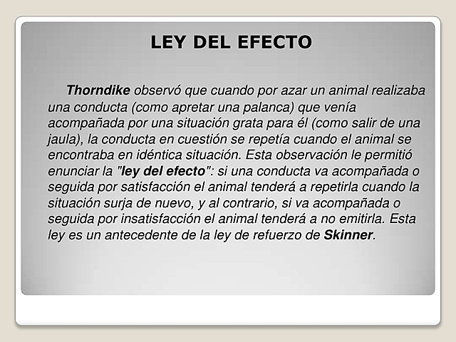Edward Thormdike, postula la ley del efecto.