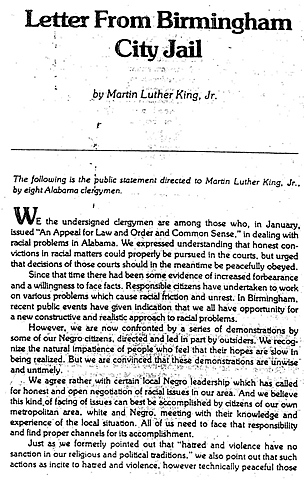 Dr. King’s: “Letter from a Birmingham Jail” (BLUE)