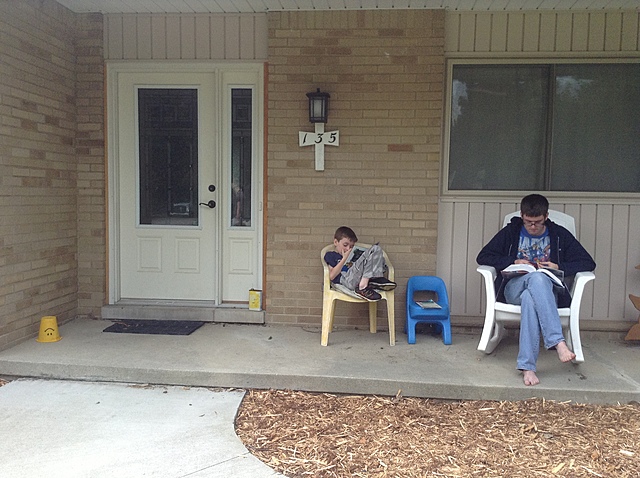 Reading on the porch
