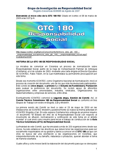 Guía técnica colombiana de responsabilidad social GTC 180