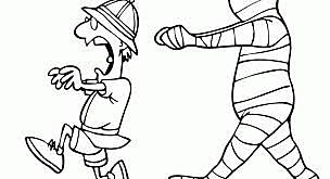 The mummy starts chasing the black coat guy