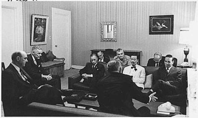 President Johnson declares he will not "lose Vietnam" during a meeting with Ambassador Henry Cabot Lodge in Washington