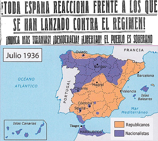 División de España tras el golpe de Estado