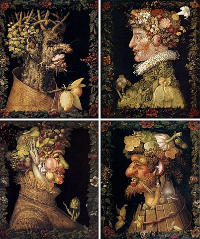 Prof - Solitaire / solidaire / Giuseppe Arcimboldo: "Les Saisons" (Série de quatre tableaux peints en 1563, en 1569, en 1572 et en 1573. Peinture à l'huile sur chêne. 76,5 × 64 cm. Musée du Louvre, Paris)
