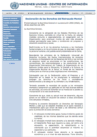 DECLARACIÓN INTERNACIONAL DE LOS DERECHOS HUMANOS DE LOS RETRASADOS MENTALES - ONU
