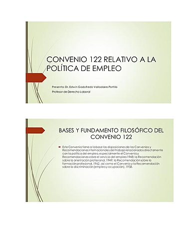 CONVENIO 122 RELATIVO A LA POLÍTICA DEL EMPLEO - OIT