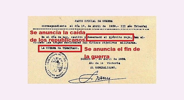 Firma del último parte oficial sublevado.