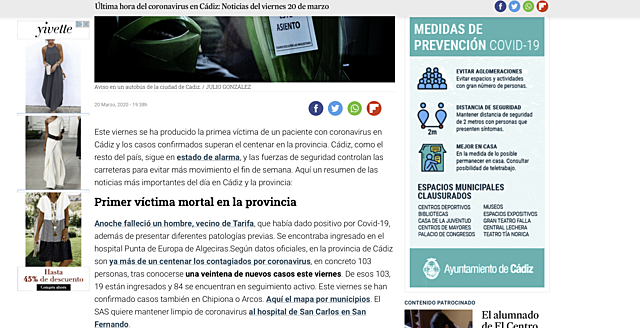 20 de marzo: Última hora del coronavirus en Cádiz: Noticias del viernes 20 de marzo