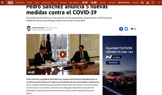 22 de marzo:Pedro Sánchez anuncia 5 nuevas medidas contra el COVID-19