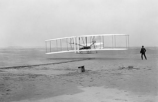 Wright Brothers take off at Kitty Hawk