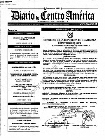 ESTATUTO DE LA CORTE PENAL INTERNACIONAL Decreto del Congreso: 3-2012 - Congreso de la República de Guatemala