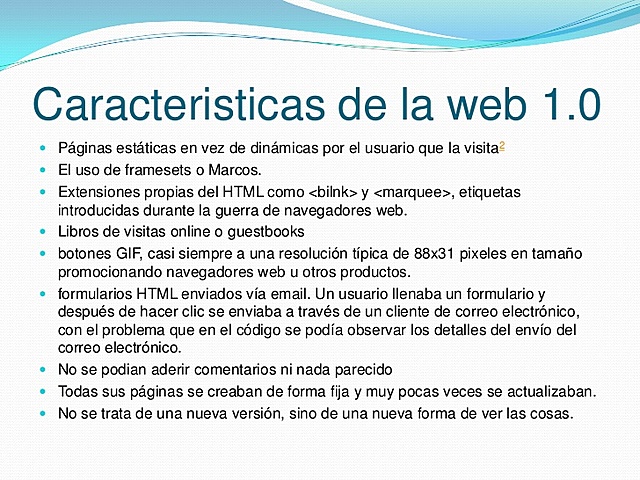 CARACTERISTICAS DE LA WEB 1.0