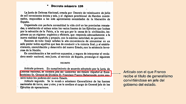 Nombramiento de Franco como el Generalísimo.