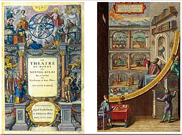 Portada de uno de los primeros Atlas de la familia Blaeu y un detalle del Observatorio de Uraniburgo.