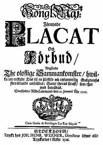 Konventikelplakatet införs År 1726