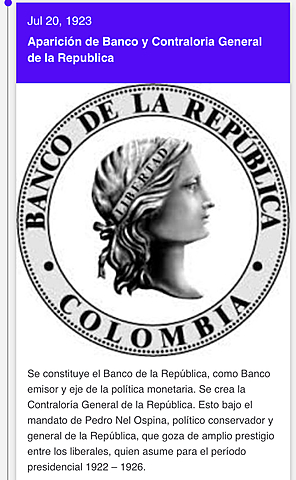 *** Creación  del  Banco y Contraloria General de la Republica de Colombia