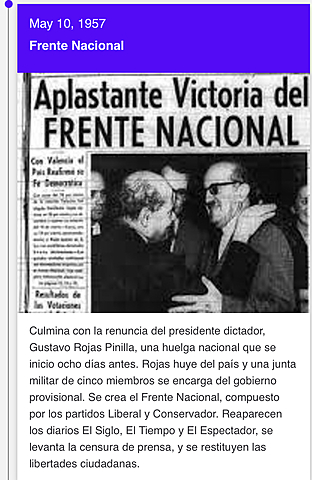 *** Conformacion del Frente Nacional entre los partidos Conservador y Liberal,   conformandose un gobierno alternativo en Colombia,