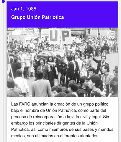***  Se origina el Grupo Unión Patriotica, como parte de la reincorporación a la vida civiil y legal del las FARC,