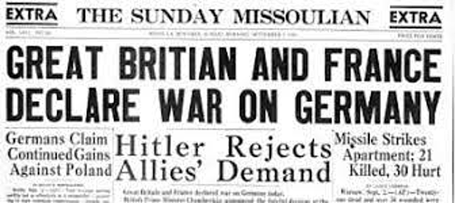 Frankrike og Storbritannia erklærer krig mot Tyskland