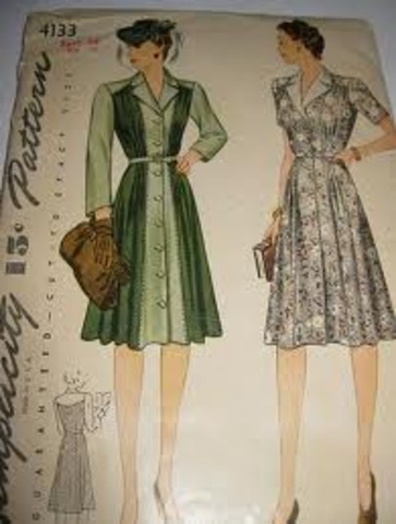During this time of war, fashion trends became very simplified because many shops were closed down.  Skirts were drastically lengthened and widened.  American ready-to-wear fashion became a necessity.