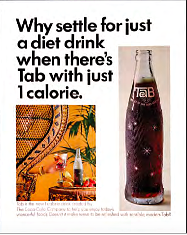 L'azienda introduce la sua prima cola dietetica "Tab".