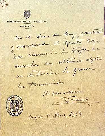 El general Franco hace público el último parte bélico el día 1: la guerra ha terminado con la victoria de quienes se habían sublevado tres años antes.