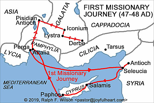 The first missionary journey of Paul from Antioch