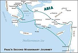 The second missionary journey of Paul from Antioch