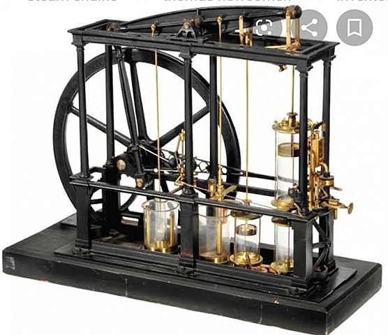 J. Watt perfecciona la bomba de vapor y construye una máquina motriz
