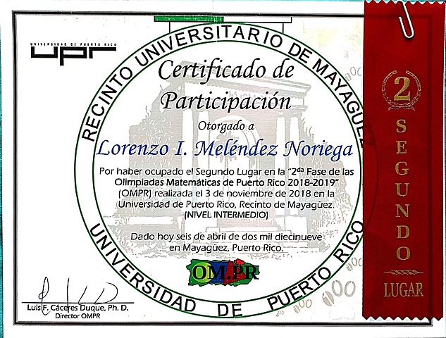 Segunda Fase Olimpiadas Matemáticas de Puerto Rico (OMPR)