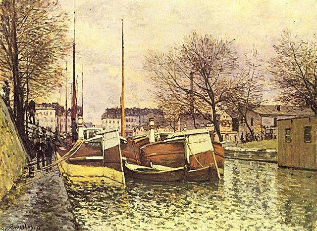 Barcazas en el canal de St. Martín de París 1870