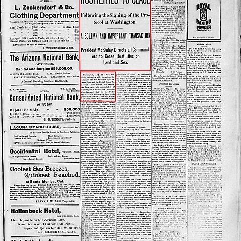 Armistice is signed between the U.S. and Spain