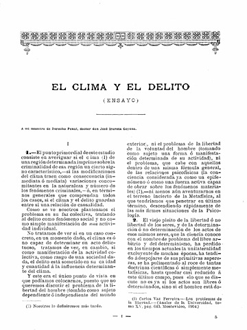 Se publica la obra de "El clima y el delito" de Miranda. Uruguay
